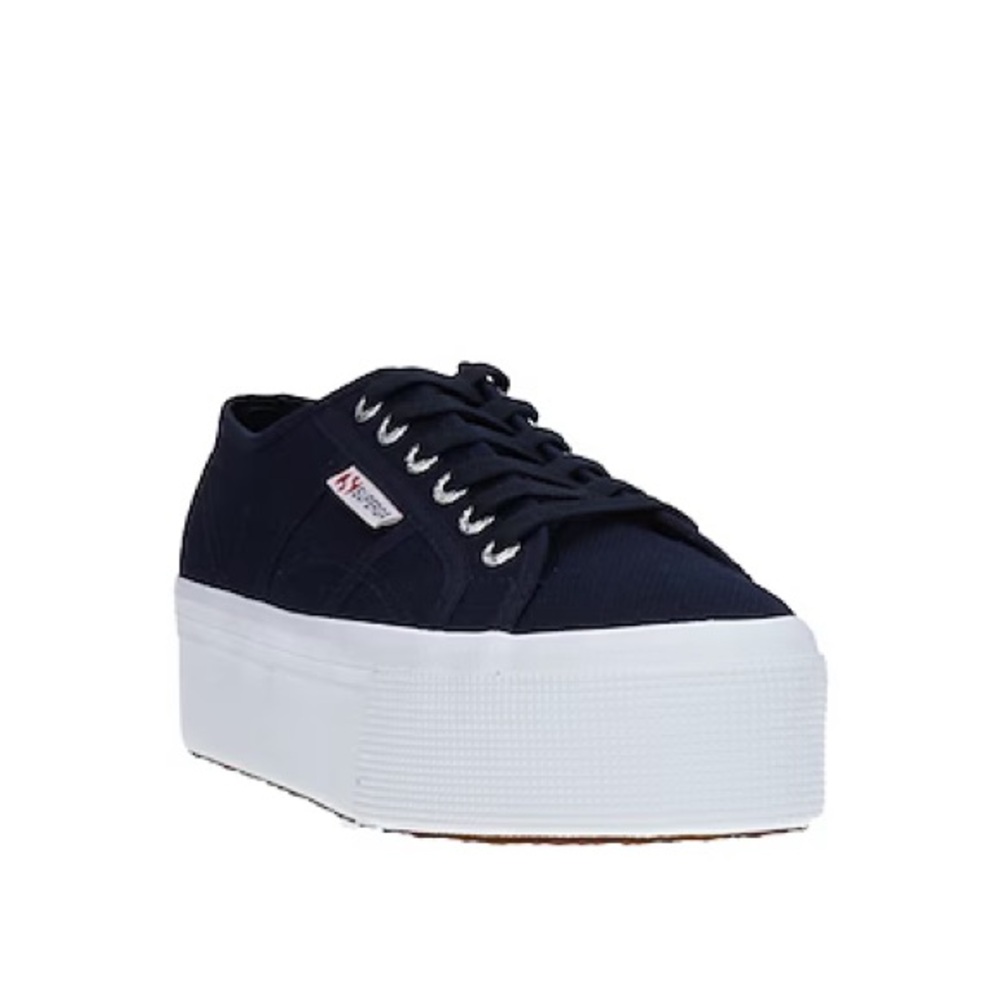 Superga Women's Navy and White Platform Sneakers - Picture 2 of 7